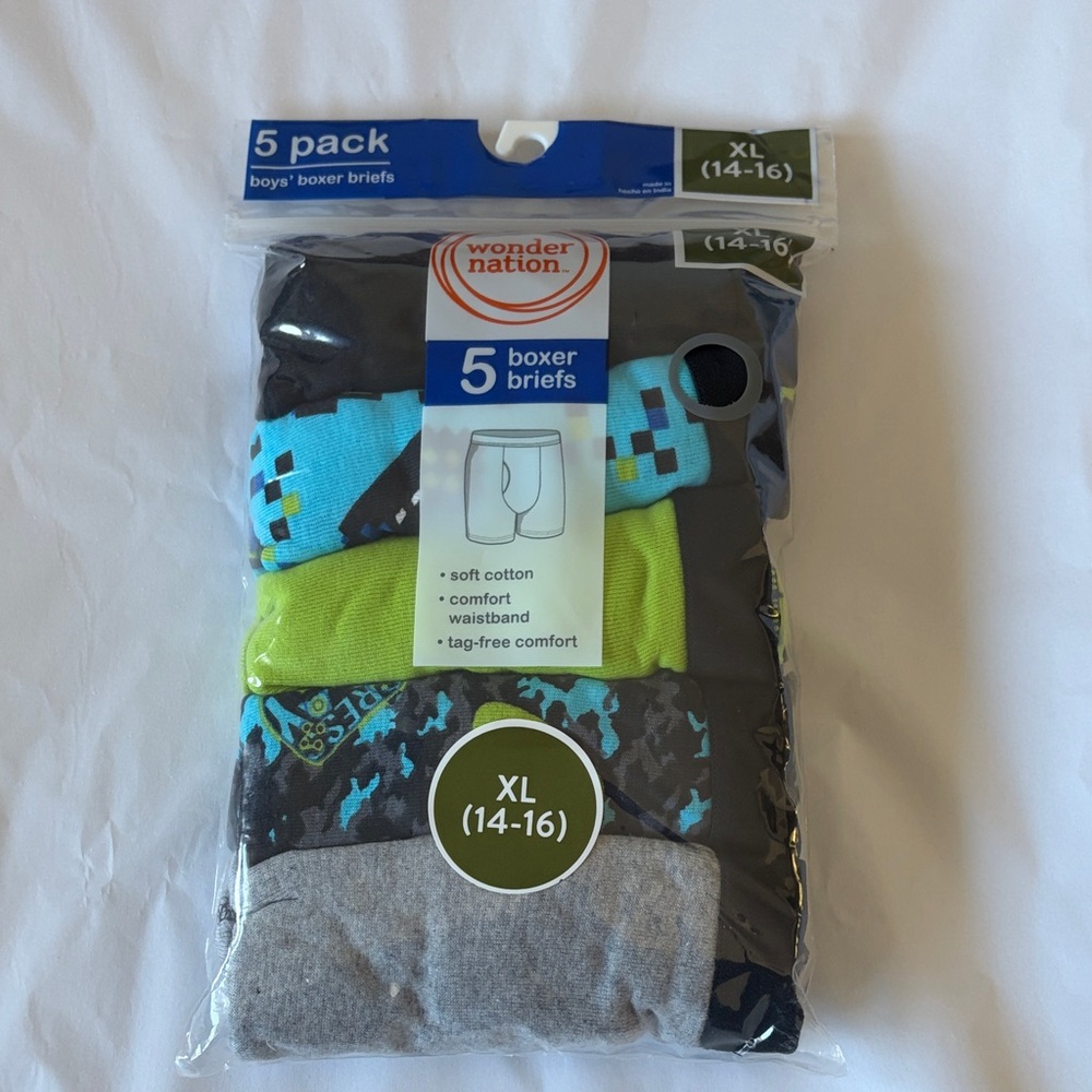 Wonder Nation Boys' Boxer Briefs 5-Pack - Black, Blue, Green, Gray